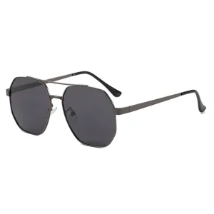 Men's polarized sunglasses with metal polygon double-bridge frame, UV400 driving sun glasses.