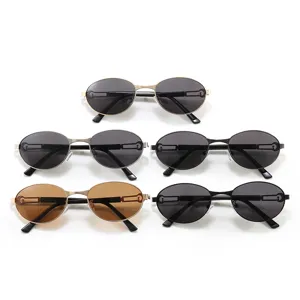 Vintage metal oval sunglasses for men, classic anti-UV polarized driving shades.