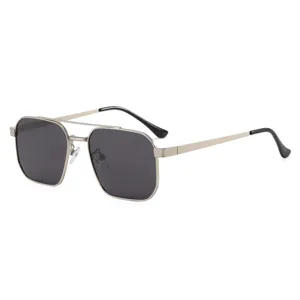 Men's polarized square sunglasses with metal double bridge and UV protection for outdoor driving.