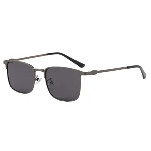 Men's metal square polarized sunglasses, stylish business UV protection driving eyewear.
