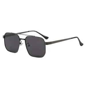 Men's polarized square sunglasses with metal double bridge for outdoor driving and fishing.