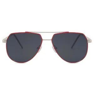 Gafas de sol metalicas para ninos montura roja con doble puente polarizadas de moda