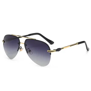 Stylish gradient lens sunglasses with gold metal frame accents for men and women