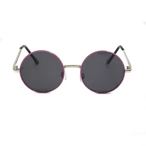 Round metal frame children sunglasses UV protection detail view for sunny outdoor days.