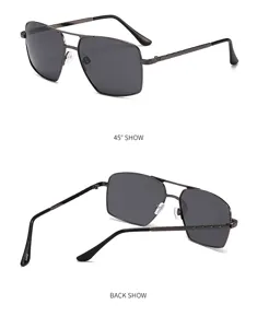 Vue détaillée de lunettes de soleil polarisées en métal pour hommes avec double pont et branches.