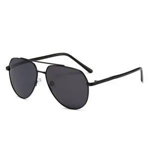 Lunettes de soleil aviateur classique en métal noir double pont pour hommes et femmes chic