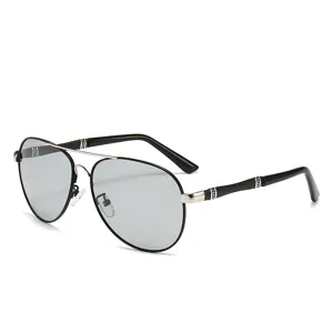 Men metal polarized photochromic aviator sunglasses black frame summer sun protection eyewear