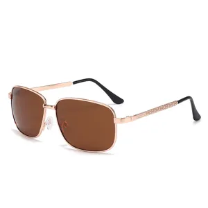 Men's polarized metal sunglasses with brown lenses and classic rose gold frame for outdoor use.