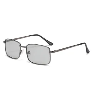 Men's metal photochromic polarized sunglasses square frame driving night vision eyewear black