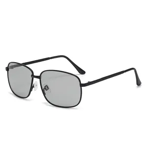 Men's black metal polarized sunglasses with classic grey lenses for outdoor fishing.