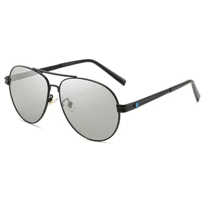 Men's polarized aviator sunglasses with black metal frame and stylish driving lenses.