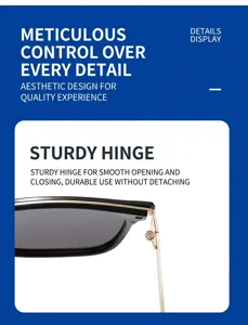 Close up of polarized sunglasses hinge detail, durable metal frame construction, premium quality.