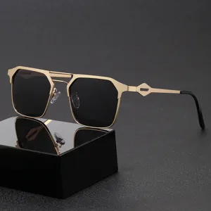 Men's Polarized Sunglasses Metal Double Bridge Geometric Cutout UV400 Driving Outdoor Sun Glasses Square Frame Eyewear