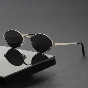 Minimalist Stainless Steel Oval Sunglasses For Men Women UV400 Protection Polarized Retro Trendy Eyewear Metal Frame Sun Glasses