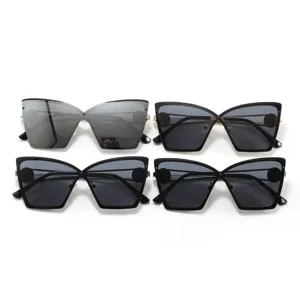 Unisex fashion cat-eye sunglasses with cut-edge rimless design, UV protection and stylish look.