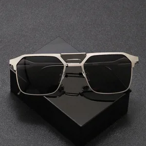 Men's luxury metal square sunglasses with polarized UV protection lenses for driving travel outdoor.
