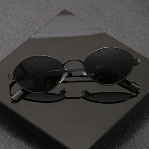 Unisex retro oval metal sunglasses with polarized black lenses for daily outdoor style.