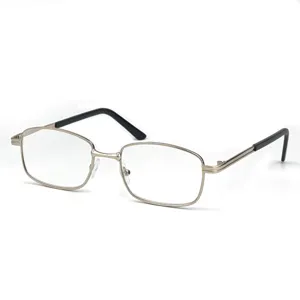 Gold metal reading glasses close up detail, clear resin lens, lightweight frame style.