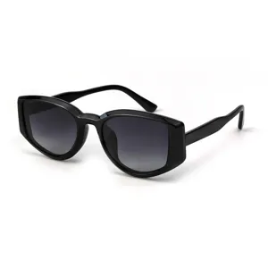 Trendy black oversized sunglasses with gradient lenses, retro thick frame for women.