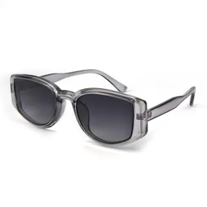 Women trendy gradient lens sunglasses with thick grey transparent frame for outdoor stylish wear