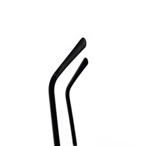 Black resin reading glasses temple detail view, smooth curved frame arm, clear close up