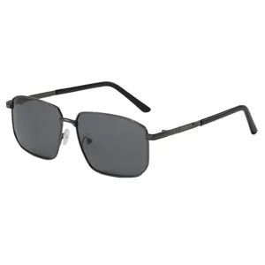 Men's polarized sunglasses with metal frame and dark UV-protection lenses for driving.