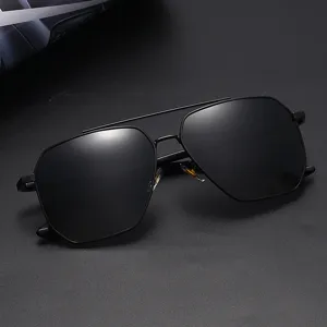 Gafas de Sol Polarizadas para Hombre Moda Montura Cuadrada Metal Doble Puente UV400 Conducción Pesca Exterior
