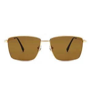Herren polarisierte quadratische Metallsonnenbrille, UV-Schutz, braune Linsen zum Autofahren.