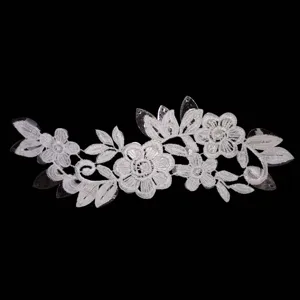 Aplicacion floral de encaje blanco parche de lentejuelas para tocado de baile latino