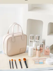 Grande borsa cosmetica in pelle PU organizer per trucco portatile elegante astuccio.