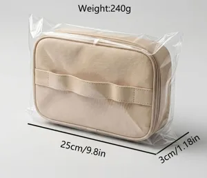 Large capacity beige cosmetic bag travel portable toiletry storage bag for women daily use