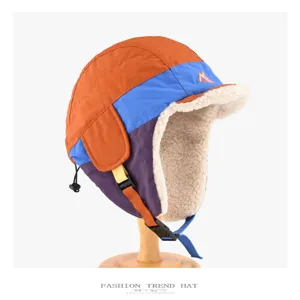 Farbblock Fleece Bombermuetze fuer den Winter, warme dicke Tuerkische Muetze, Outdoor Skimuetze.