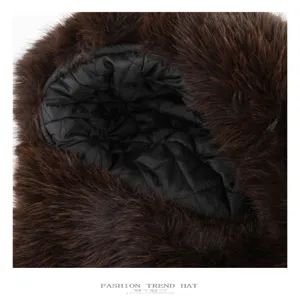 Winter plush trapper hat with warm quilted lining and soft faux fur for cold weather.