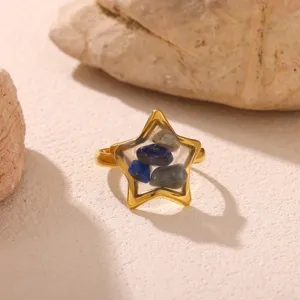 Bague etoile acier inoxydable dore or 18k pierre naturelle resine geometrique vue