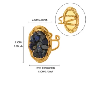 Bague en acier inoxydable plaque or 18k pierre naturelle retro pierre irreguliere geometrique femme