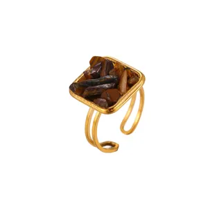 Bague géométrique plaquée or 18k en acier inoxydable avec pierres irrégulières femmes.