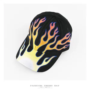 American style spliced flame embroidered baseball cap streetwear hiphop trendy duckbill hat