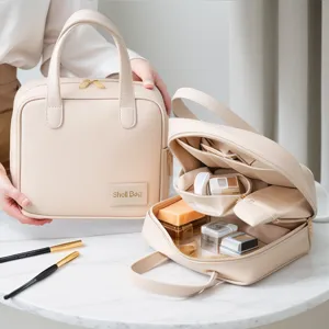 Grande Capacità Impermeabile Pelle PU Borsa per Cosmetici Portatile Viaggio Organizer per Trucco Custodia da Toeletta Multistrato Per Donne