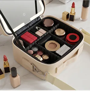Portable LED Makeup Case with Light Mirror Large Capacity Cosmetic Organizer Travel Bag