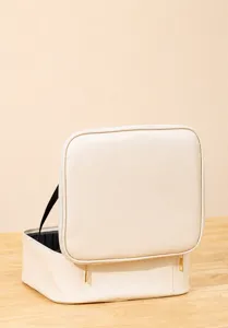 Large capacity portable PU leather cosmetic bag storage case with smooth zipper.