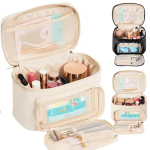 Large capacity multi-layer makeup bag portable travel cosmetic storage organizer for women.