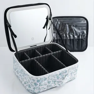 LED makeup case with mirror large cosmetic storage box portable vanity travel bag organizer