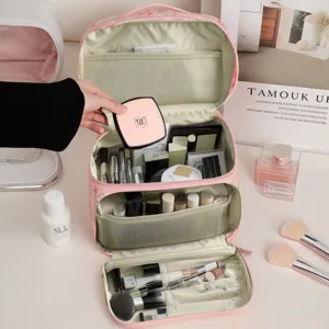 Large floral travel makeup bag portable PU storage organizer for daily cosmetics