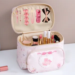 Floral Travel Cosmetic Bag Large Capacity PU Portable Makeup Storage Organizer Pouch Case