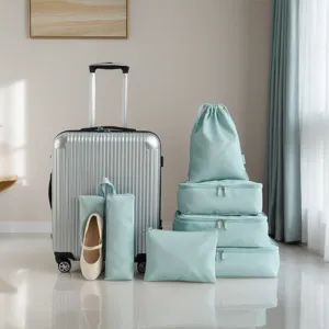 Mint green travel organizer bags set, multi-functional packing cubes for luggage packing.