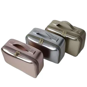 Reis cosmetische tas draagbare metallische make-up opbergdoos met handvat en ritsen