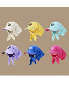 Korean style sun protection cap with neck flap, breathable outdoor visor hat for women, multi-color.