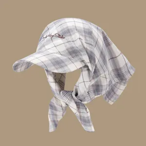 Korean style plaid baseball cap with tied headscarf wrap sun protection visor hat
