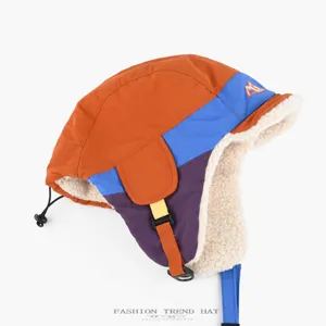 Koreanischer Stil Farblock Lammfleece Bomberhut Winter warme dicke Ohrenklappe Skihut Mütze