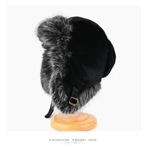 Damen Pelzimitat Ushanka Bomberhut Winter Outdoor warme winddichte Ohrenklappe schwarze Mütze